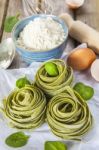 Traditional Italian Raw Homemade Spinach Pasta Stock Photo