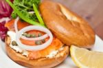 Salmon Bagel Sandwich Stock Photo