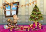 Cartoon  Illustration Interior Christmas Room With Separated Layers Stock Photo