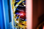 Fiber Optic With Servers In A Technology Data Center Stock Photo