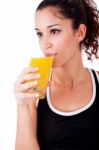 Fitness Girl Drink A Fresh Juice Stock Photo