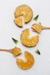 Slices Of Pineapple With Leaf Isolated Stock Photo