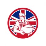 British Artisan Cheese Maker Union Jack Flag Icon Stock Photo