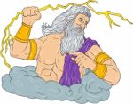 Zeus Wielding Thunderbolt Lightning Drawing Stock Photo