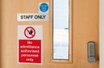 Staff Only Signs At Laboratory Stock Photo