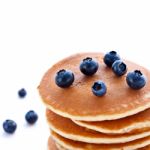 Stack Of Pancakes With Fresh Blueberries Stock Photo