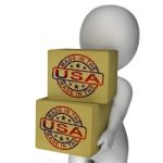 Made In Usa Stamp On Boxes Shows American Products Stock Photo