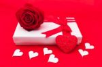 Valentines Gift Box With A Red Bow On Red Background Image Of Va Stock Photo