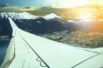 Pland Flying Over Queenstown Impotant Town And Traveling Destination In South Island New Zealand An Stock Photo