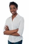 Smiling Woman Posing Over White Stock Photo