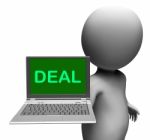 Deal Laptop Shows Agreement Contract Or Dealing Online Stock Photo