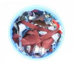 Waste Multiple Fabric In Blue Trash Can Stock Photo