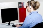 Help Desk Lady Working Stock Photo