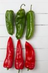 Fresh Red And Green Cayenne Peppers Stock Photo