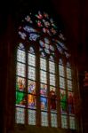 Stained Glass Window In St Vitus Cathedral In Prague Stock Photo