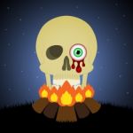 Halloween Bonfire Graveyard Blood Eyeball Skull Background Stock Photo