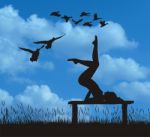 Girl Doing Yoga On Bench Stock Photo