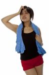 Fitness Asian Lady With Towel Stock Photo