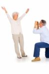 Elderly Couple Taking Photograph Stock Photo