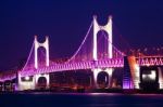 Gwangan Bridge And Haeundae At Night In Busan,korea Stock Photo