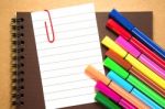 Note Paper With Colorful Markers Stock Photo