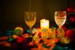 Glasses Of Champagne And New Year Decorations Stock Photo