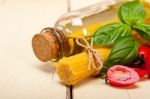 Italian Spaghetti Pasta Tomato And Basil Stock Photo