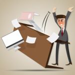 Cartoon Angry Businessman Flipping Table Stock Photo