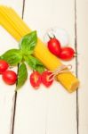 Italian Spaghetti Pasta Tomato And Basil Stock Photo