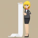 Cartoon Businesswoman With Roll Of Paper Stock Photo