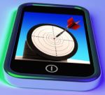 Dartboard On Smartphone Shows Effective Shooting Stock Photo