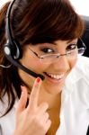 Smiling Customer Service Agent Stock Photo