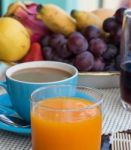 Coffee Orange Breakfast Means Sweet Cafeteria And Cafe Stock Photo