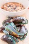 Raw Asian Green Mussel Stock Photo