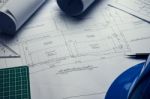 Engineering Diagram Blueprint Paper Drafting Project Sketch Arch Stock Photo