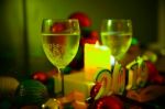 Glasses Of Champagne And New Year Decorations Stock Photo