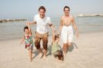 Family  In The Beach Stock Photo