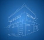 Modern House Wireframe Scene Stock Photo