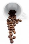 Coffe Beans On White Mug Stock Photo