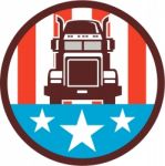 Truck Usa Flag Circle Retro Stock Photo