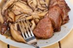 Venison Deer Game Filet And Wild Mushrooms Stock Photo