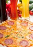 Italian Original Thin Crust  Pepperoni Pizza Stock Photo