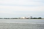 Nuclear Plant Near River Stock Photo