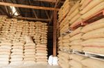 Stack Hemp Sacks Of Rice Stock Photo