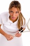 Female Tennis Player With Racket Stock Photo