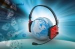 Headset With World Globe. Concept For Online Chat Stock Photo