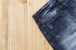 Blue Jeans On Wood Background, Fashion Stock Photo