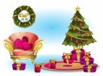 Cartoon  Illustration Interior Christmas Room With Separated Layers Stock Photo