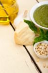 Italian Basil Pesto Sauce Ingredients Stock Photo