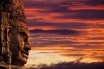 Profile Face Sculpture Of King Jayavarman Vii At The Bayon Templ Stock Photo